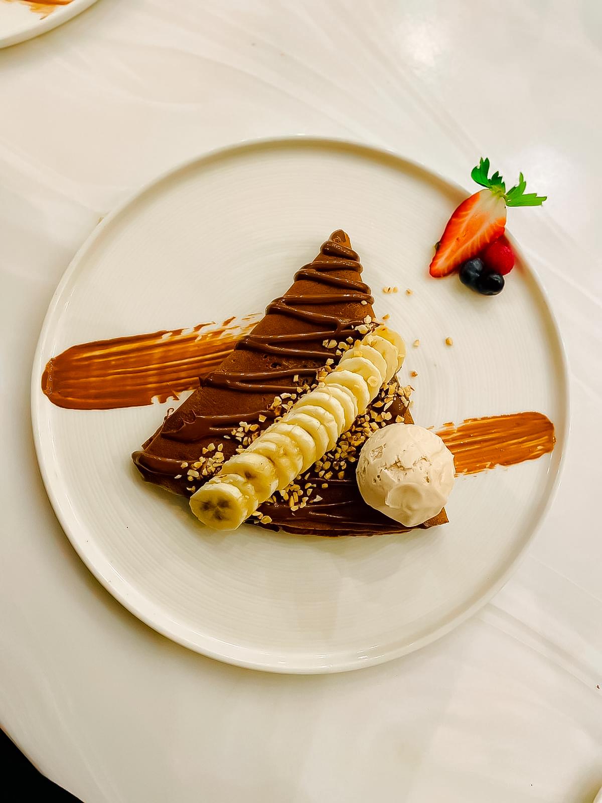 Tofos Dessert Menu - Chocolate crepe with ice cream